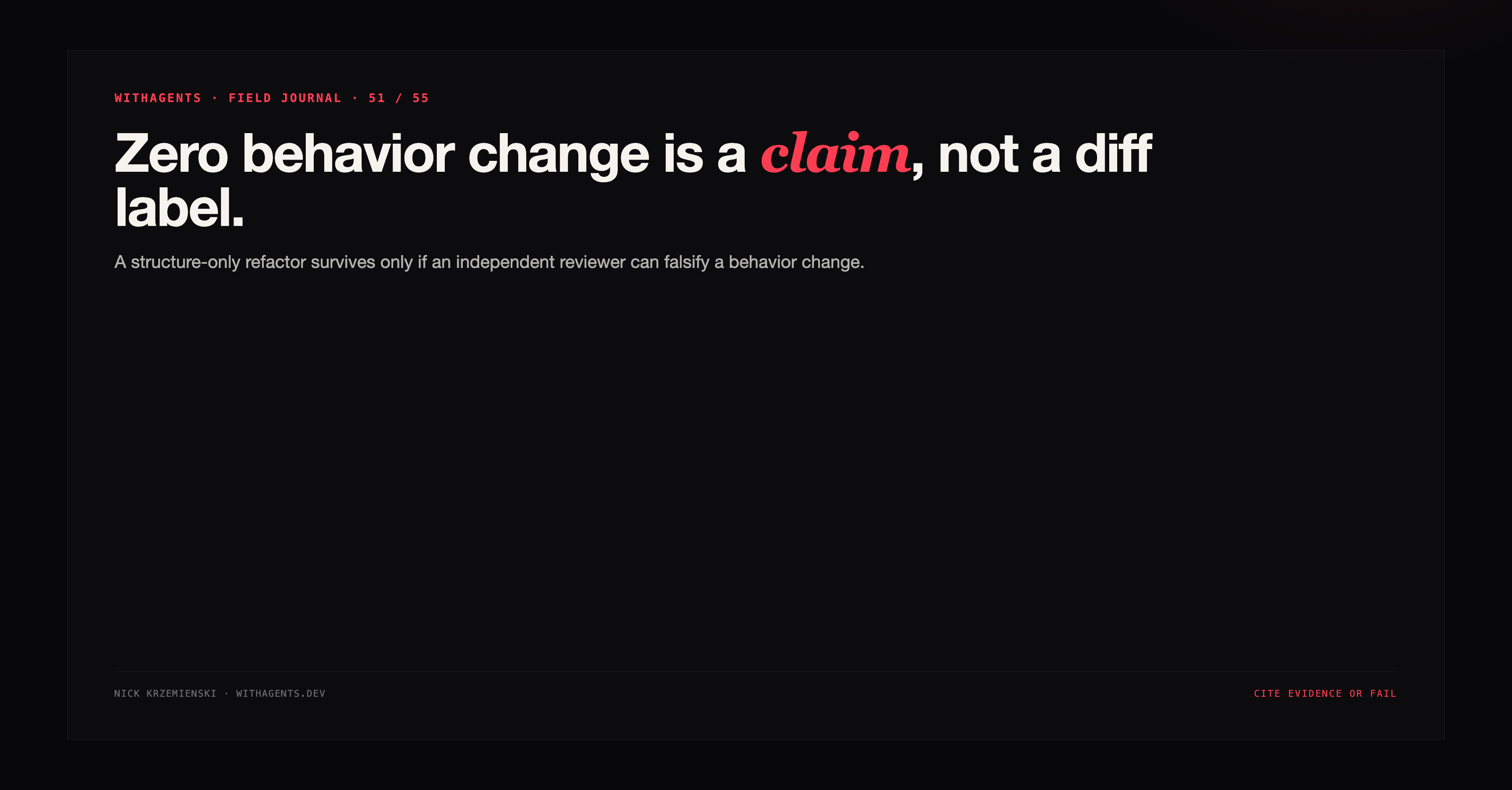 Zero Behavior Change: A Structure-Only Refactor Is a Claim Until Someone Can Falsify It